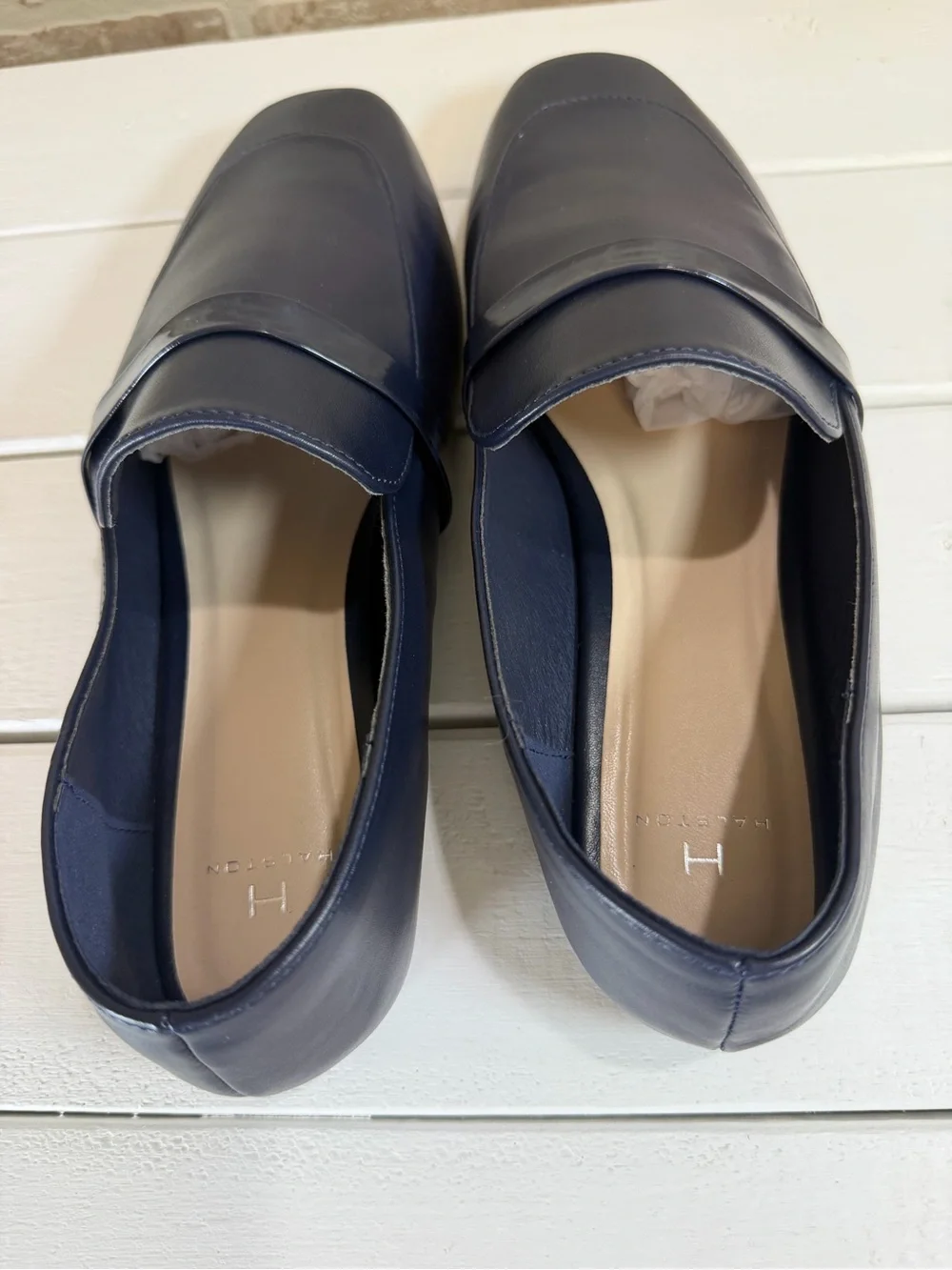 Halston Vincent-S Navy Vegan Leather Loafers Women’s Sz 8.5 Modern Minimalist - Picture 7 of 10